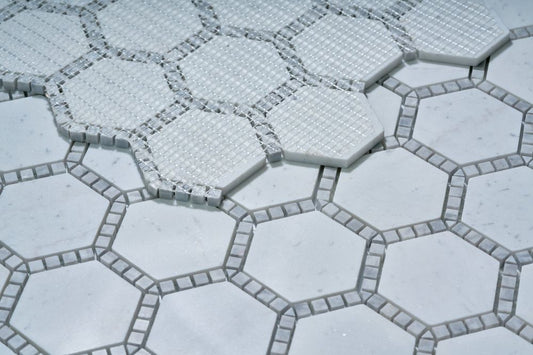 Hexagon Deco Milky White Honed 10.75 x 12.5