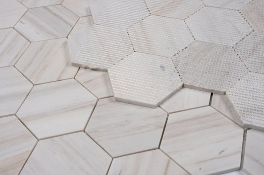 Hexagon Wooden White Honed 4 x 4 12 x 13.75