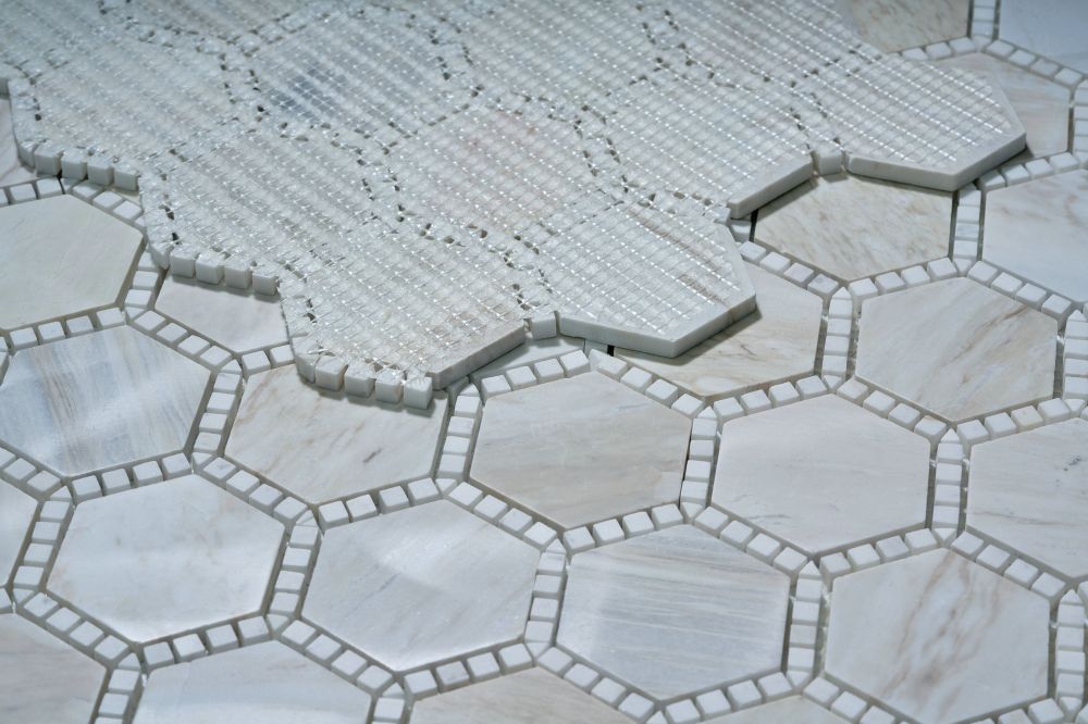 Hexagon Deco Wooden White Honed 10.75 x 12.5