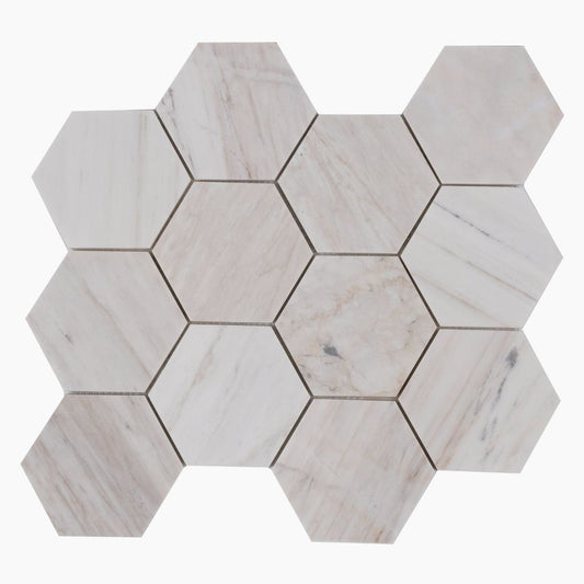 Hexagon Wooden White Honed 4 x 4 12 x 13.75