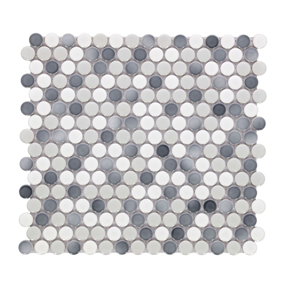 Penny Round Mixed Grey Glossy 11.5 x 12.25