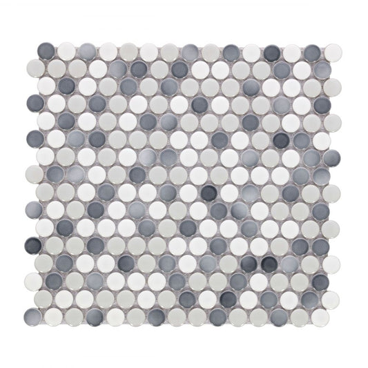 Penny Round Mixed Grey Glossy 11.5 x 12.25